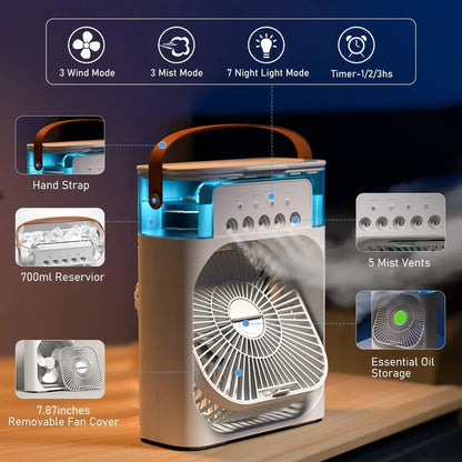 Mini Air Cooler Fan with Humidifier & LED Light